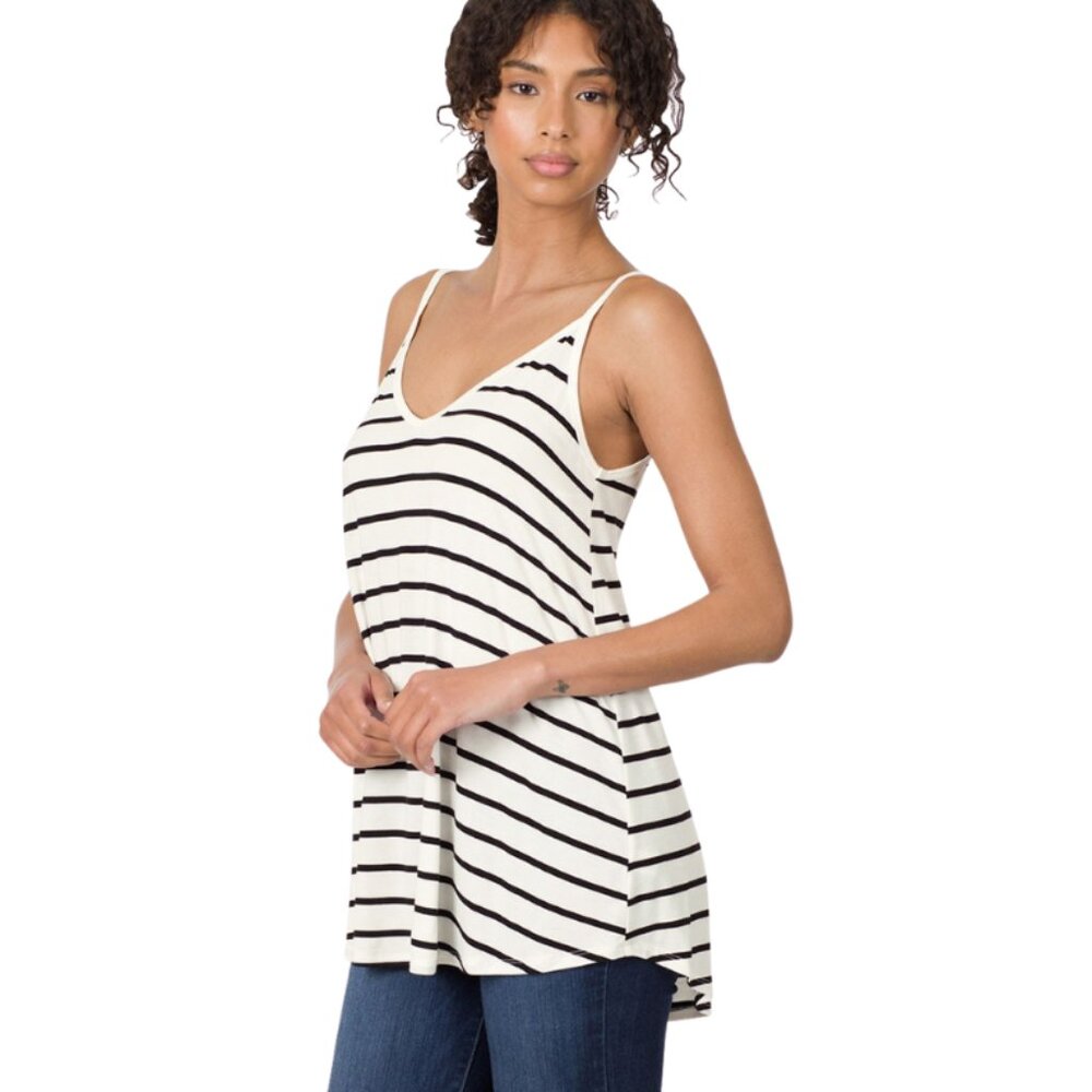 Zenana Striped Spaghetti Cami in White 1X 3X